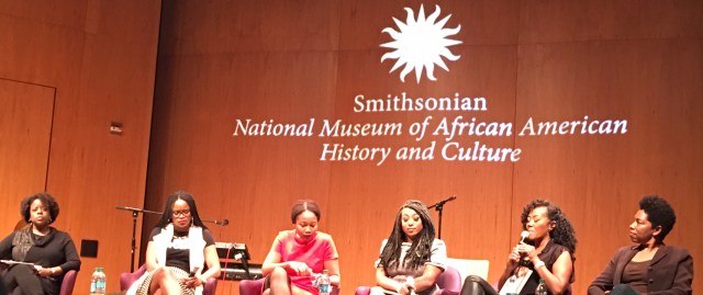 Pictured (left to right) are the moderator and panelists for "Ain't I a Woman": Michelle Wilkinson, PhD, Brittany Packnett, Kimberly Drew, Demetria Lucas D'Oyley, Miko Branch, and Celeste Beatty.